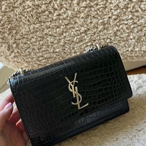 Saint Laurent Sunset Croc Monogram Small Shoulder Bag